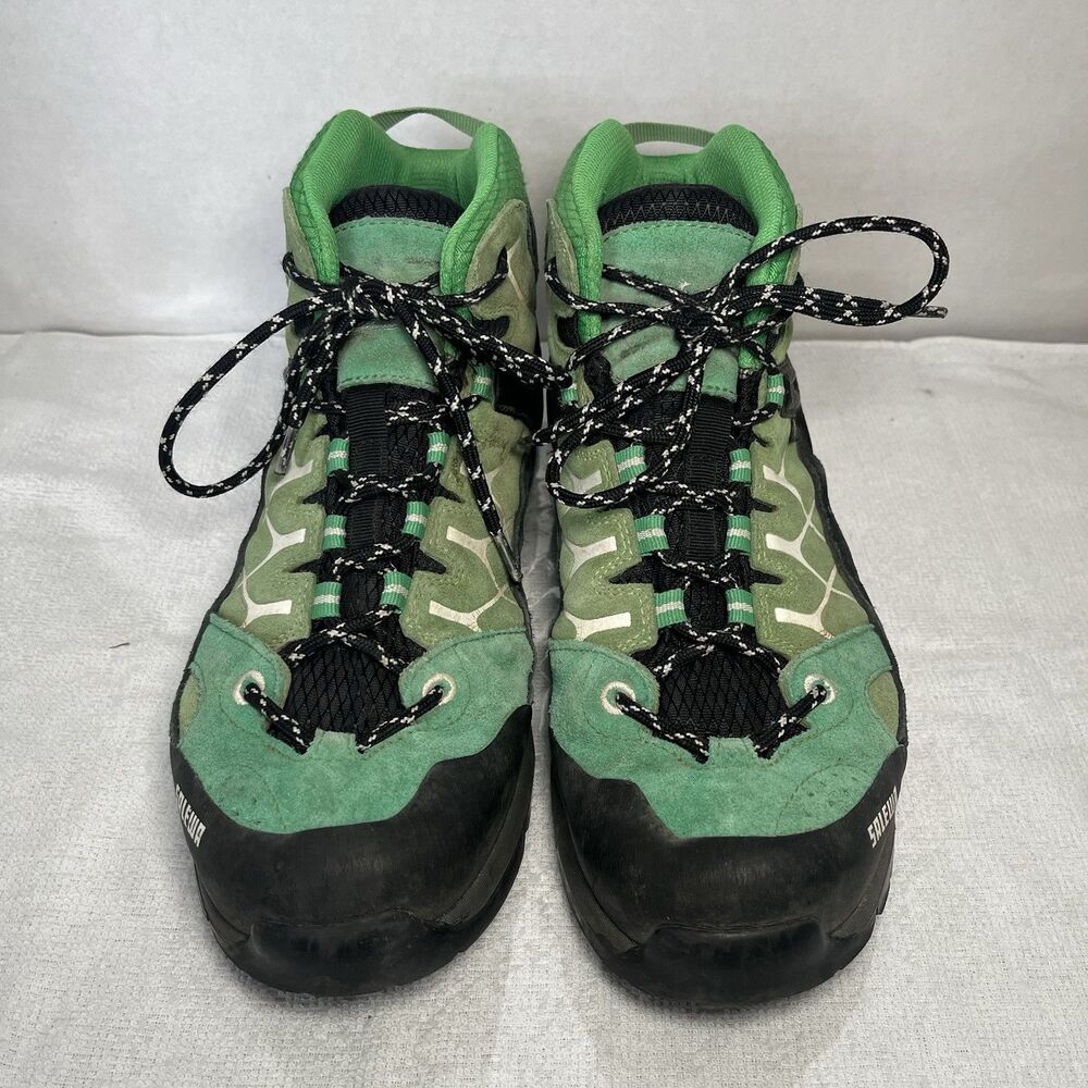 Salewa Jr Alp Trainer Mid Gore-Tex Hiking Boots Sneakers Green Youth Boys 7.5 View 2